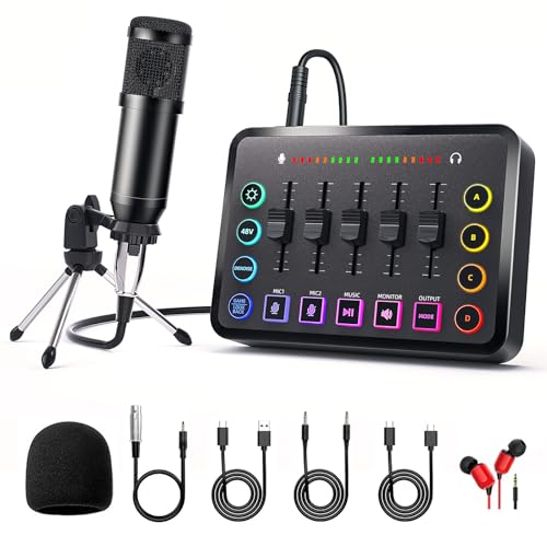LILUOSUO Podcast Equipment Bundle Includes Audio Mixer and BM800 Microphone, Ideal for Video Production, Live Streaming, Gaming voiceovers. Compatible with Various Operating Systems and Software