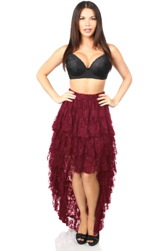 Wine High Low Lace Skirt - QUEEN / As Shown