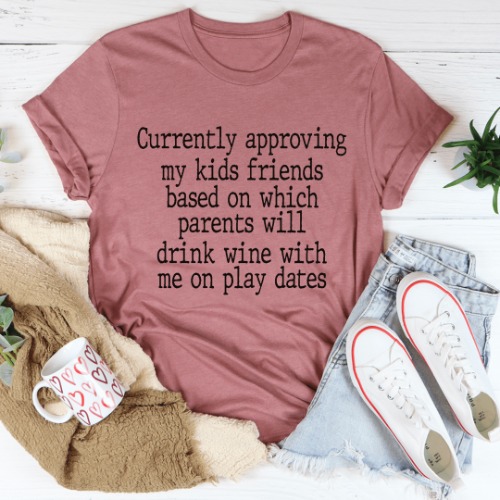Wine Play Dates Tee - Mauve / 2XL