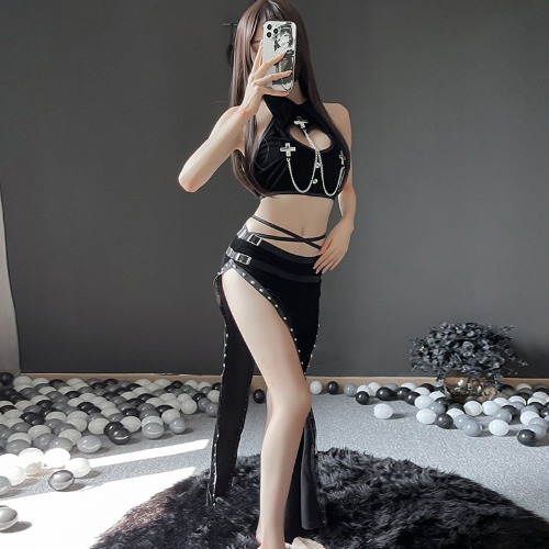 Devil Cosplay Crop Top & Skirt - Black / S