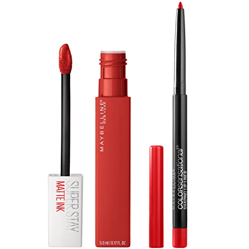 Maybelline Super Stay Matte Ink Liquid Lipstick + Color Sensational Lip Liner Makeup Bundle, Includes 1 Lipstick in Dancer and 1 Lip Liner in Very Cherry - Maybelline Super Stay Matte Ink Liquid Lipstick Makeup, Dancer and Color Sensational Lip Liner Bundle - 2 Piece Set - KIT