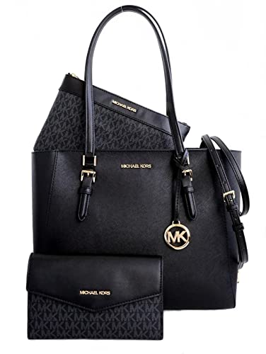 Michael Kors Charlotte Large 3-in-1 Tote Crossbody Handbag Leather - Black