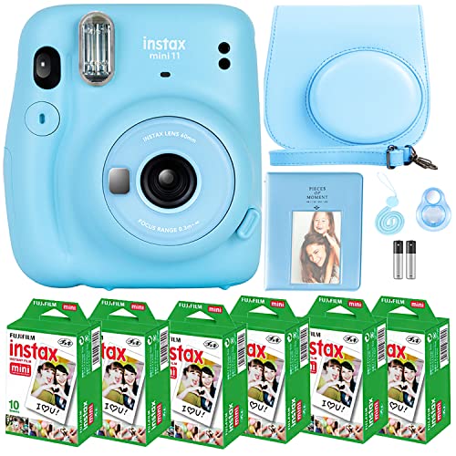 Fujifilm Instax Mini 11 Camera with Fujifilm Instant Mini Film (60 Sheets) Bundle with Deals Number One Accessories Including Carrying Case, Selfie Lens, Photo Album, Stickers (Sky Blue) - Sky Blue