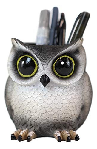 Ebros Tools Of Wisdom Whimsical Great Horned Owl Owlet Baby Stationery Make Up Brush Holder Statue Fantasy Nocturnal Chibi Owls Themed Organizer Office Desktop Pen Pencil Figurine
