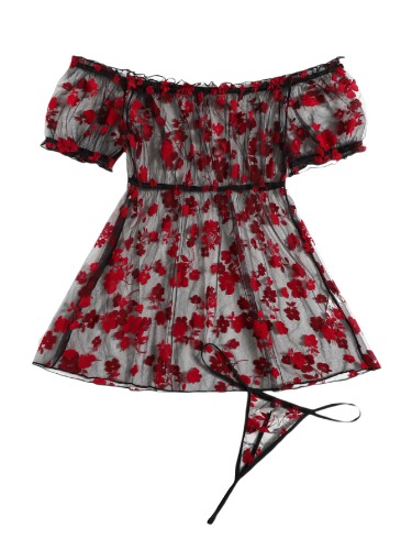 SOLY HUX Women's Plus Size Floral Sheer Mesh Lingerie Dress Babydoll Sleepwear - XX-Large Multicoloured