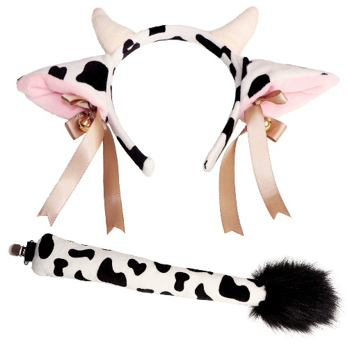 Tequise Cow Ears and Tail Set- Cow Cosplay Accessories-Cow Horns Headband and Tail Costume Set