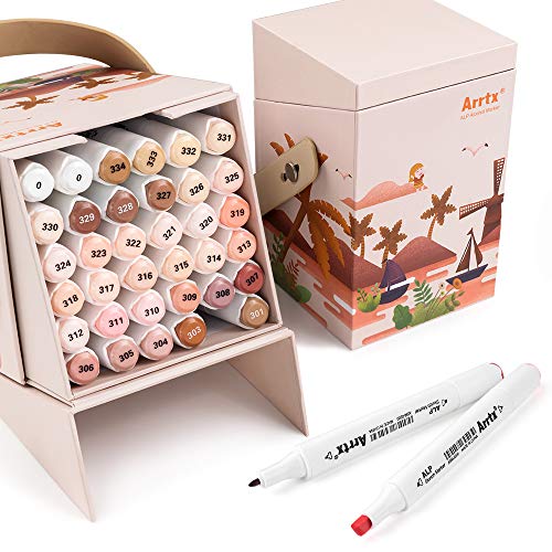 Arrtx Skin Tone Markers, ALP 36 Colors Dual Tip Skin Color Markers, Alcohol Based Art Markers Pen Skin Markers for Portrait Illustration Sketching Drawing Coloring - 36 Colors