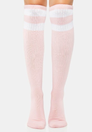 Pink Rugby Athletic Striped Knee High Socks