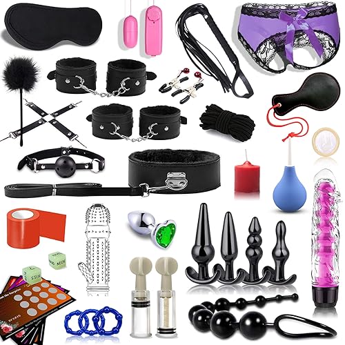 Sex Toys BDSM Kit for Bondage Restraints, 36PCS Adult BDSM Toys & Sex Bondaged Set with Handcuffs & Butt Plug Toys SM Games, Kinky Sex Toy kit and Sexual Pleasure Tools for Couples Women Men
