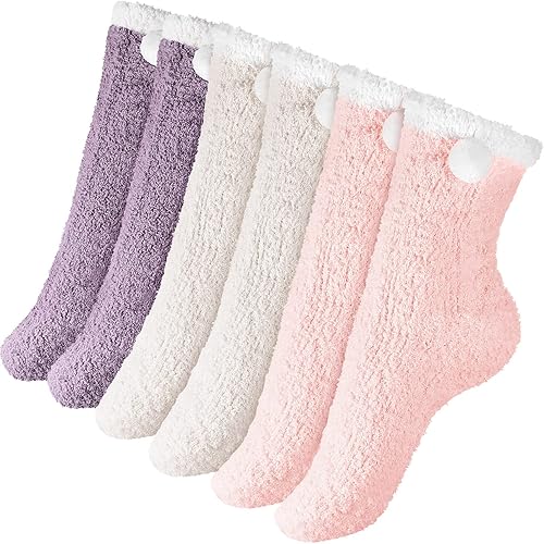 SATINIOR 3 Pairs Fluffy Socks Winter Cozy Slipper Socks Warm Soft Fleece Bed Socks for Women Ladies Christmas Stocking Stuffers, 3 Colors