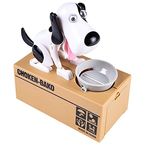 Piggy Bank, My Dog Piggy Bank, Robotic Coin Munching Toy Money Box, Saving Money Coin Bank (White) - White
