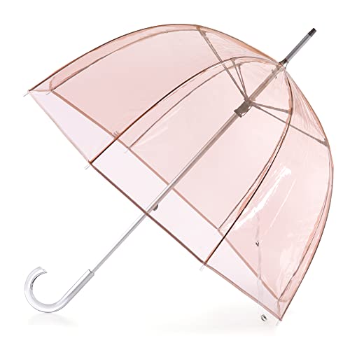 Totes Signature Clear Bubble, Rain & Windproof Umbrella - Perfect for Weddings, Travel and Outdoor Events - Curved Handle with Deluxe Finish, in Transparent or Colorful Design Options - Sunset Pink