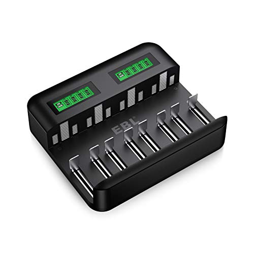 Universal Battery Charger - 8 Bay AA AAA C D Battery Charger for Rechargeable Batteries Ni-MH AA AAA C D Batteries with 2A USB Port, Type C Input, Fast AA AAA Battery Charger - C9008 Charger