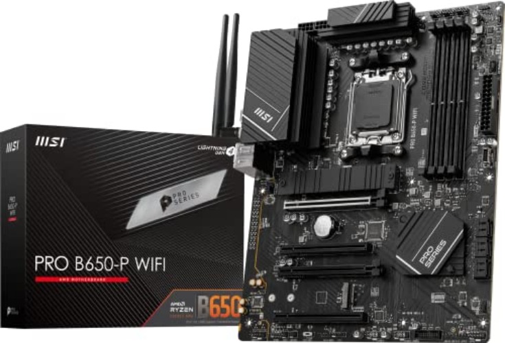 !Throne • Upgrades: MSI PRO B650-P WiFi ProSeries Motherboard (AMD AM5, ATX, DDR5, PCIe 4.0, M.2, SATA 6Gb/s, USB 3.2 Gen 2, HDMI/DP, Wi-Fi 6E, AMD Ryzen 7000 Series Desktop Processors) - ATX - PRO B650-P WIFI