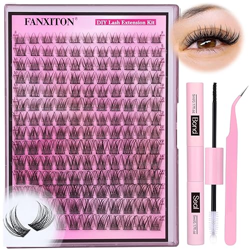 DIY Lash Extension Kit Natural Look Wispy Lash Clusters D Curl 154 pcs Lashes Clusters 8-16 mm Eyelash Extension Kit Lash Bond and Seal Lash Tweezers Individual Lashes Lash Cluster Kit For Beginners - (YS01)DIY Lash Extension Kit-154pcs