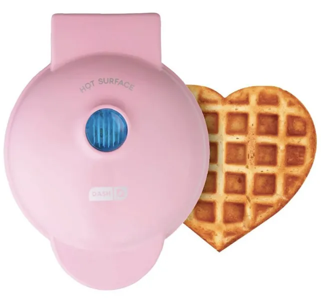 Nostalgia MyMini Heart Waffle Maker Valentine's Gift compact size 5 inch non stick surface (Pink)