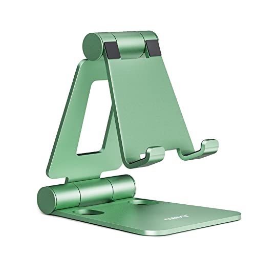 Nulaxy Cell Phone Stand for Desk, Fully Foldable Adjustable Desktop Phone Holder Cradle Dock Compatible with Phone14 13 12 11 Pro Xs Xr X 8 iPad Mini Nintendo Switch Tablets (7-10") All Phones - Green - G-Green