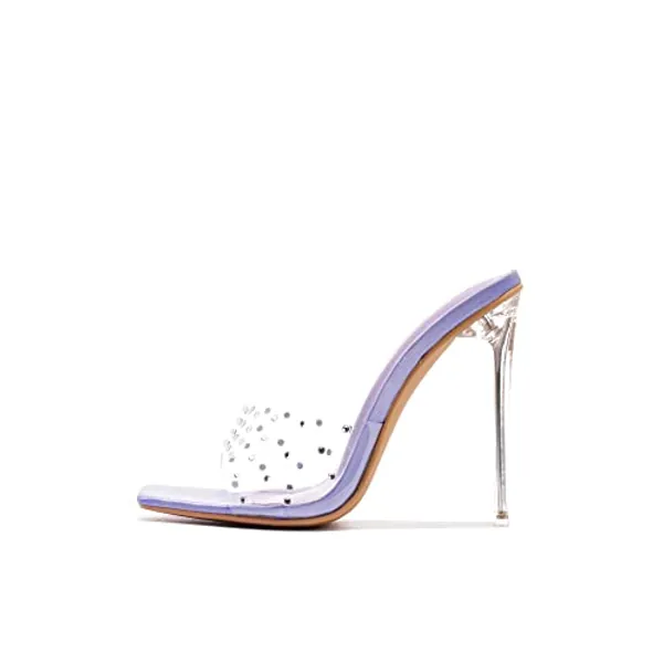 Cape Robbin Brisa Stiletto High Heels for Women - Rhinestone Clear Heels for Women - Slip On Womens Sandals with Transparent Stiletto Heels - Women's Dress Shoes with Sexy Open Toe
