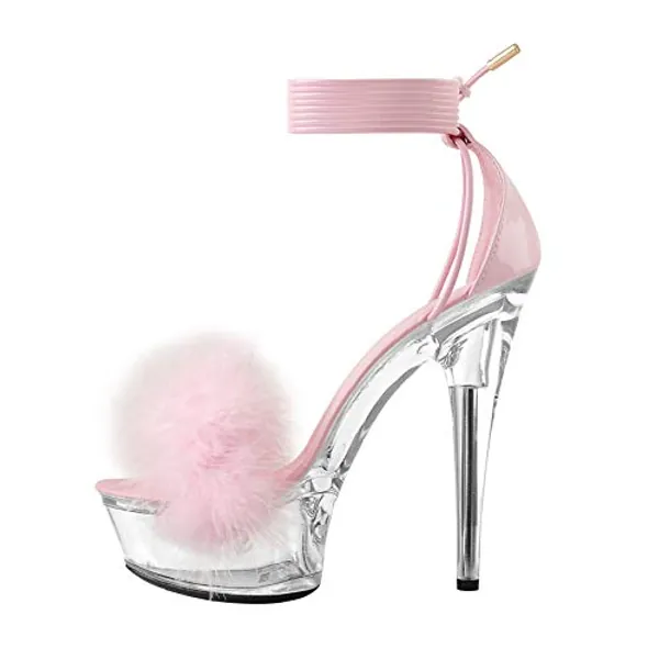 MissHeel Lace Up Clear Platform Heels Stiletto Sandals
