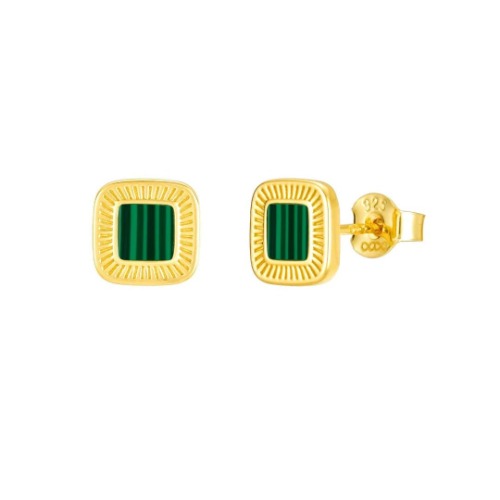 Golden Malachite Stud Earrings/18K Yellow Gold & Malachite