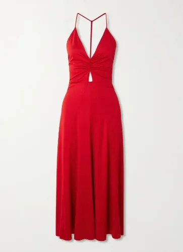 VICTORIA BECKHAM Cutout ruched satin-jersey midi dress