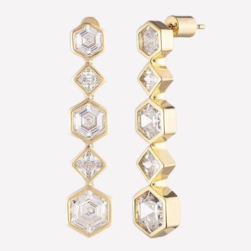 Milou Crystal Linear Drop Earrings - 18K Gold Plated