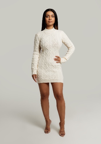 Hailey High Neck Backless Sweater Dress In Ivory - L