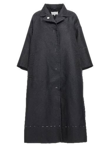 Contrast Stitching Silk Coat Coats, Trench Coats Black - 36IT