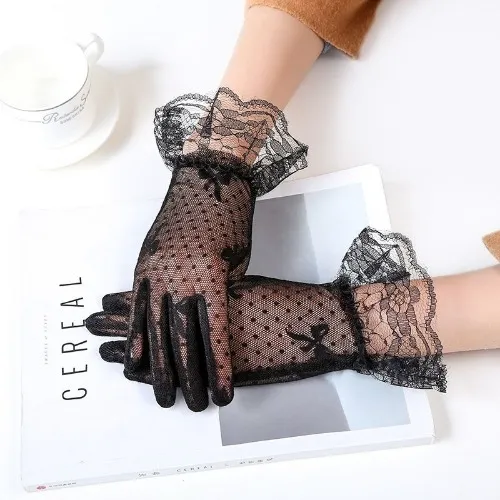 Black fishnet lacy gloves