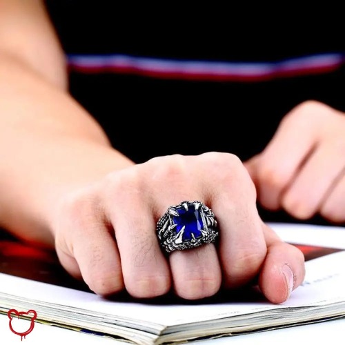 Red/Blue/Black Gothic Stone Ring - 11 / blue colour / US SIZE