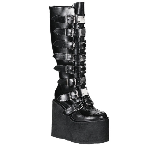 Demonia Swing 815 Black Vegan Knee-High Platform Boots | 3 / Black