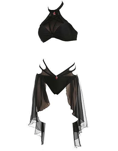 Meowcos Women's Swimsuit Bikini Sets Bathing Suit Hexagram Black Gothic Halter Neck Two Piece Swimsuit - Large - Black