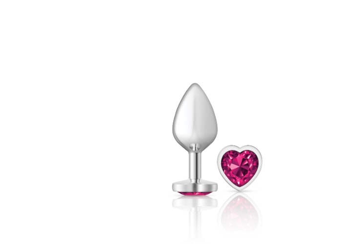 Cheeky Charms - Silver Metal Butt Plug - Heart - Bright Pink - Medium