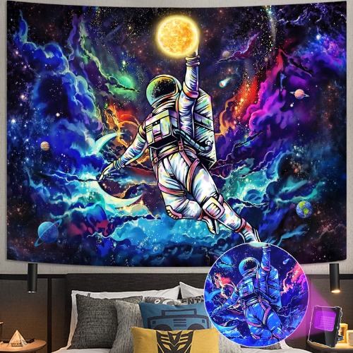 kampdream Blacklight Astronaut Space Tapestry, UV Reactive Galaxy Universe Planet Glow in Dark Tapestries for Men, Boys and Teens Cool Poster 36×48 inch - 36"×48" (90×120cm) Mutil