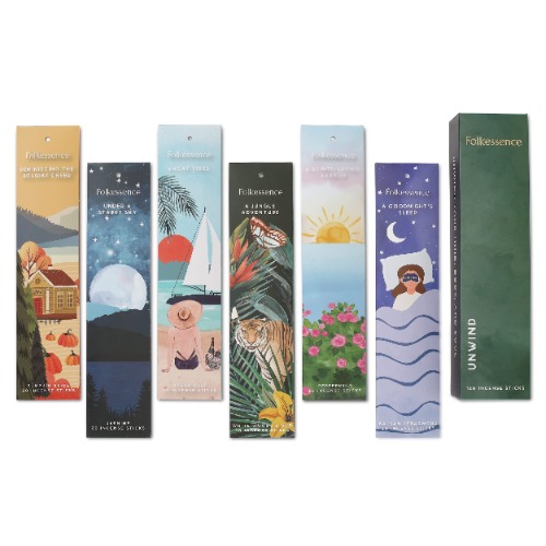 Folkulture Incense Sticks - Set of 6 Insenses (120 Sticks) for Relaxation - Balsam Cedarwood, Jasmine, White Woods & Oud, Ocean Salt, Pumpkin Spice, Peppermint - Farmhouse Gift Set to Unwind