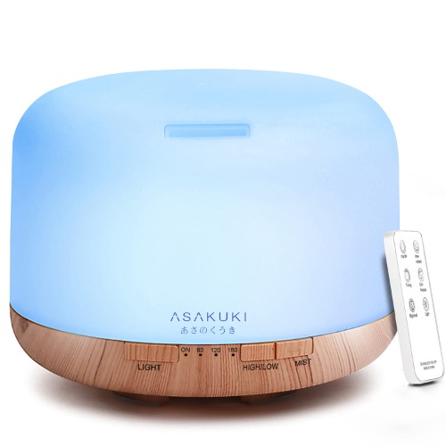 ASAKUKI 500ml Premium, Essential Oil Diffuser with Remote Control, 5 in 1 Ultrasonic Aromatherapy Fragrant Oil Humidifier Vaporizer, Timer and Auto-Off Safety Switch - A-yellow