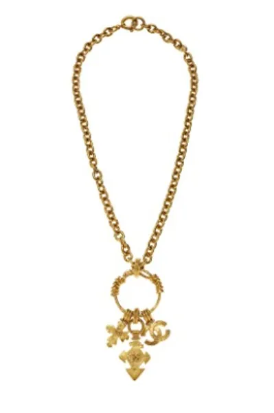 Chanel Gold 'CC' Spring Border Charm Necklace - What Goes Around Comes Around