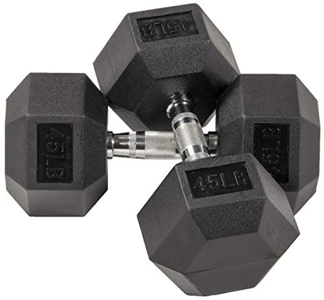 BalanceFrom Rubber Coated Hex Dumbbell Weight Set and Storage Rack, Multiple Packages