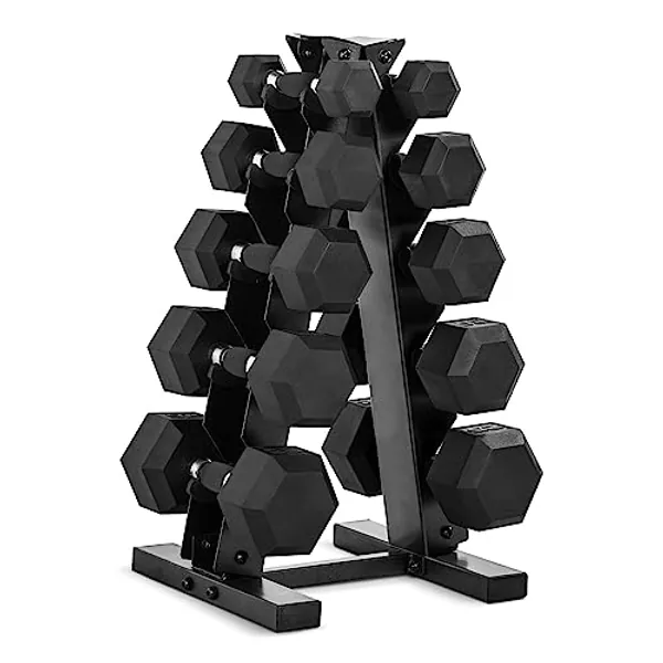 CAP Barbell 150lb Comfort Grip Rubber Encased Hex Dumbbell Set with Rack