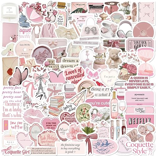 Coquette Stickers,Coquette Aesthetic Vinyl Laptop Computer Phone Water Bottle Stickers(100PCS) - Coquette
