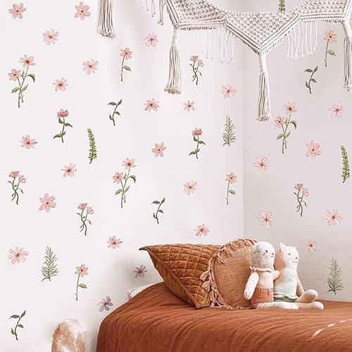 Boho Watercolor Flower Wall Stickers，Colorful Wildflower Wall Decals，Coquette Flower Wall Decoration，Vinyl Flower Wall Decals，Peel and Stick Flower Wall Decor. - Flower Wall Stickers-6591