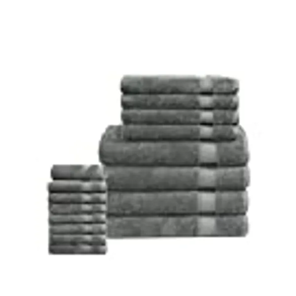 16PC Bath Towels Bathroom Set - Grey Towels for Bathroom, 100% Cotton Towel Set, Luxury Bath Towels, Quick Dry, Highly Absorbent Shower Towels, 4 Bathroom Towels, 4 Hand Towels, and 8 Wash Cloths