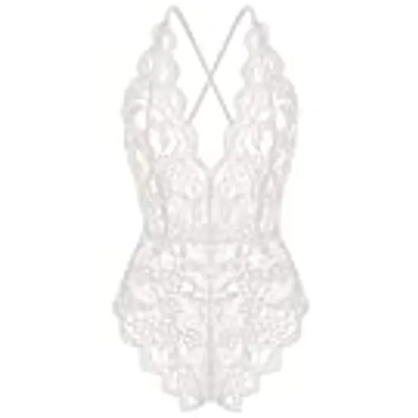 ZSWDXX Women Lingerie Bodysuit Babydoll One Piece Lace Halter Teddy Chemise Sleepwear
