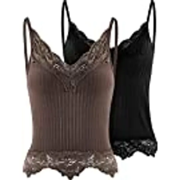2 Pcs Women Lace Patchwork Crop Top Y2k E Girls Clothes Fairy Grunge Style Cropped Tees Cami Ribbed Knitted Tank Tops