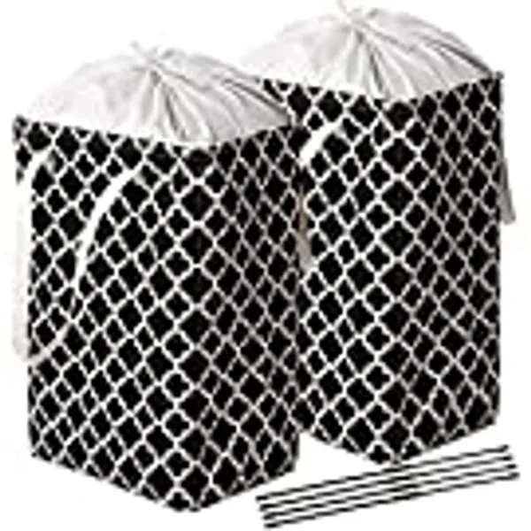 ELONG HOME Laundry Basket 2 Pack, Freestanding Laundry Hamper With Support Rods, Anti-dust Hampers for Laundry with Easy Carry Handles, Black