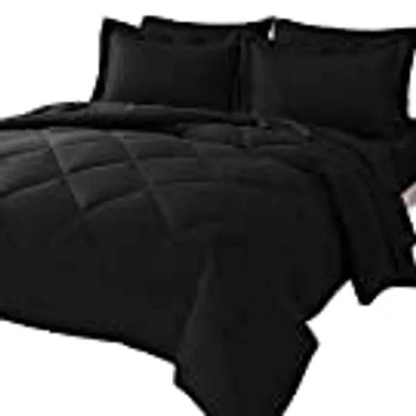 CozyLux Queen Comforter Set with Sheets 7 Pieces Bed in a Bag Black All Season Bedding Sets with Comforter, Pillow Shams, Flat Sheet, Fitted Sheet and Pillowcases