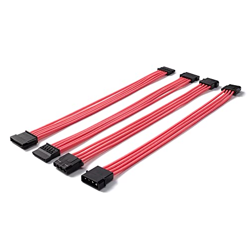 Formulamod SATA + Molex Power Extension Cable Kit, Male to Female 11.8 Inch Extender Sleeve Power Cables (Pink) - Pink