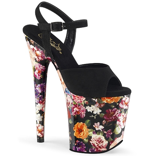 FLAMINGO-809WR Black Faux Suede/Flower Print Wrapped Platform Sandal | 10