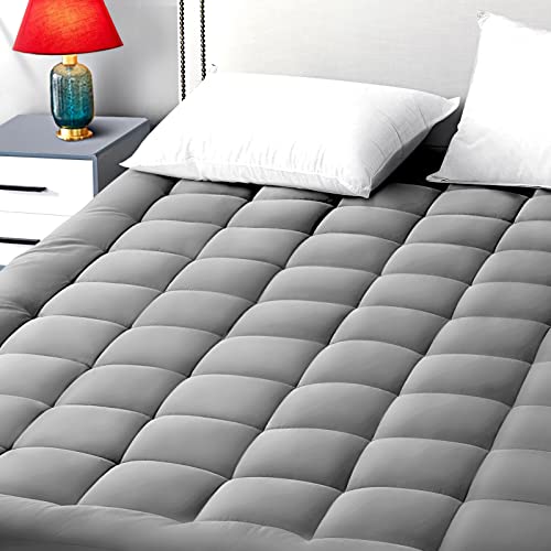 EASELAND Twin Size Mattress Pad Pillow Top Mattress Cover Quilted Fitted Mattress Protector Single 8-21" Deep Pocket Cooling Mattress Topper (39x75 Inches, Light Grey) - Twin - Light Grey