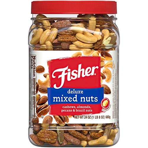 Fisher Snack Deluxe Mixed Nuts, 24 Ounces, Cashews, Almonds, Pecans, Brazil Nuts - Deluxe Mixed Nuts - 24 Ounces